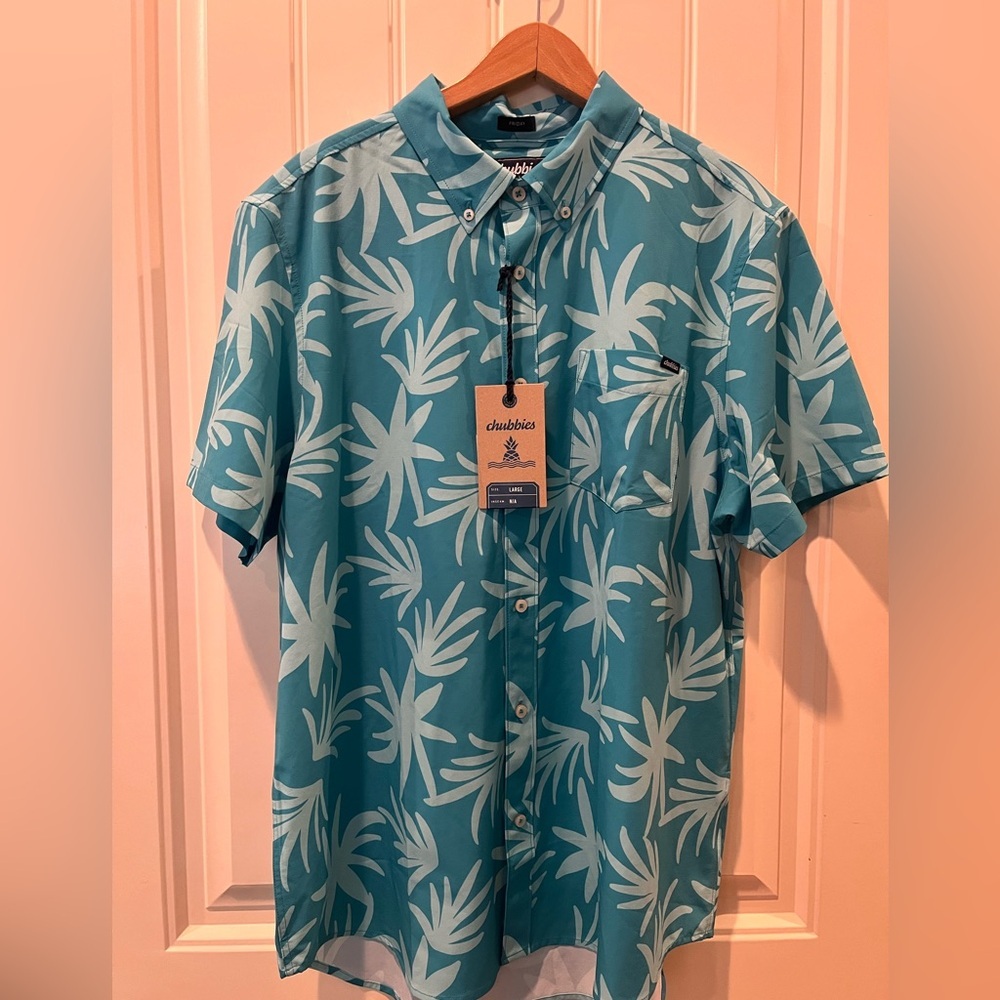 NWT Chubbies Teal Tropical Shirt Size Large, XL Button Up Summer Resort Vacay